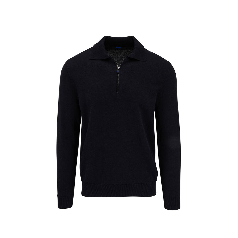 KNT - Black Cotton & Linen Quarter Zip Pullover