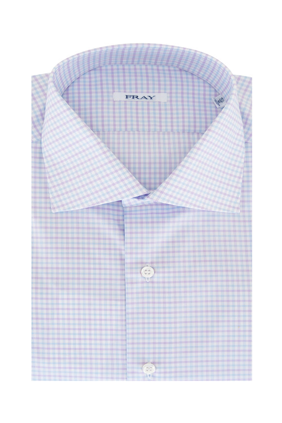 Fray Light Blue & Purple Check Cotton Dress Shirt