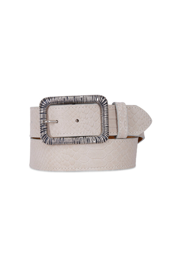 Kim White - Off-White Embossed Snake Wire Wrap Buckle Belt