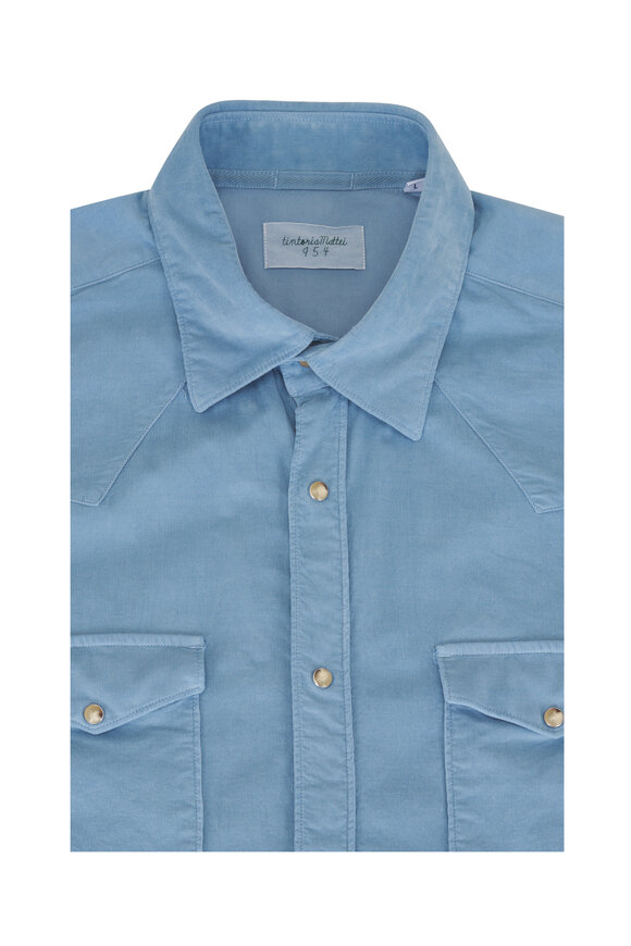 Tintoria Blue Garment Dyed Lux Mini Corduroy Sport Shirt