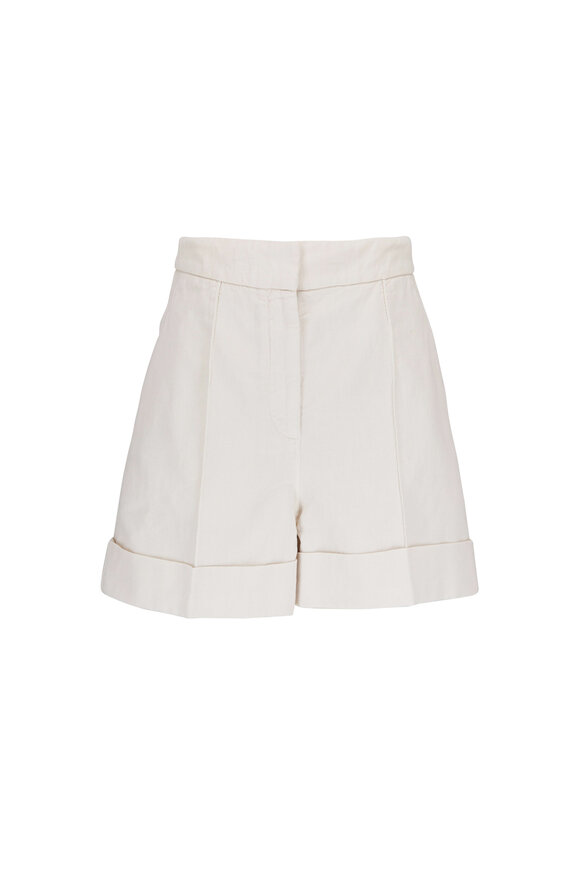 Brunello Cucinelli - White Linen Cuffed Front Seam Shorts