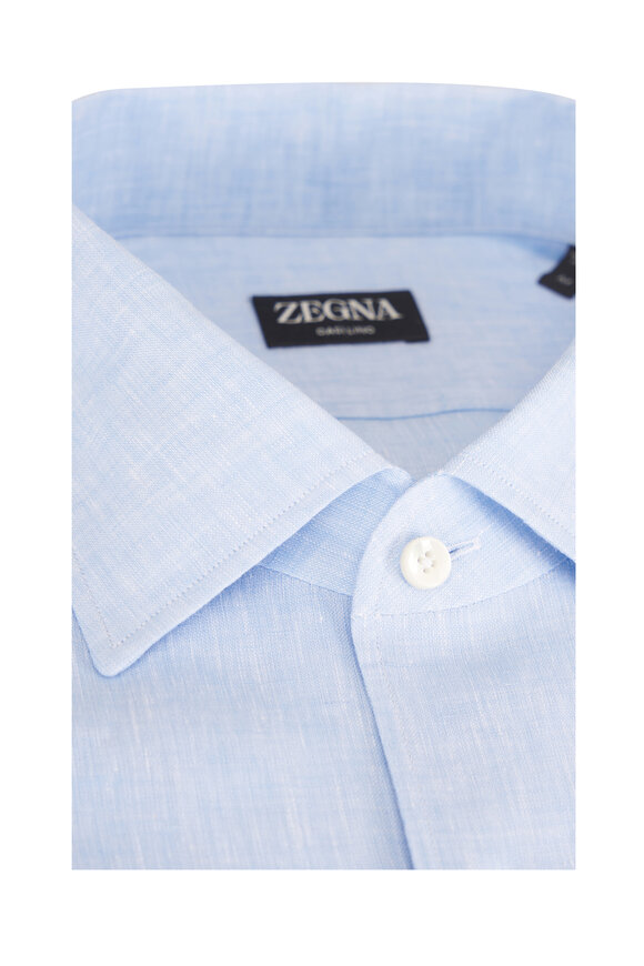 Zegna Oasi Light Blue Linen Sport Shirt - view 2
