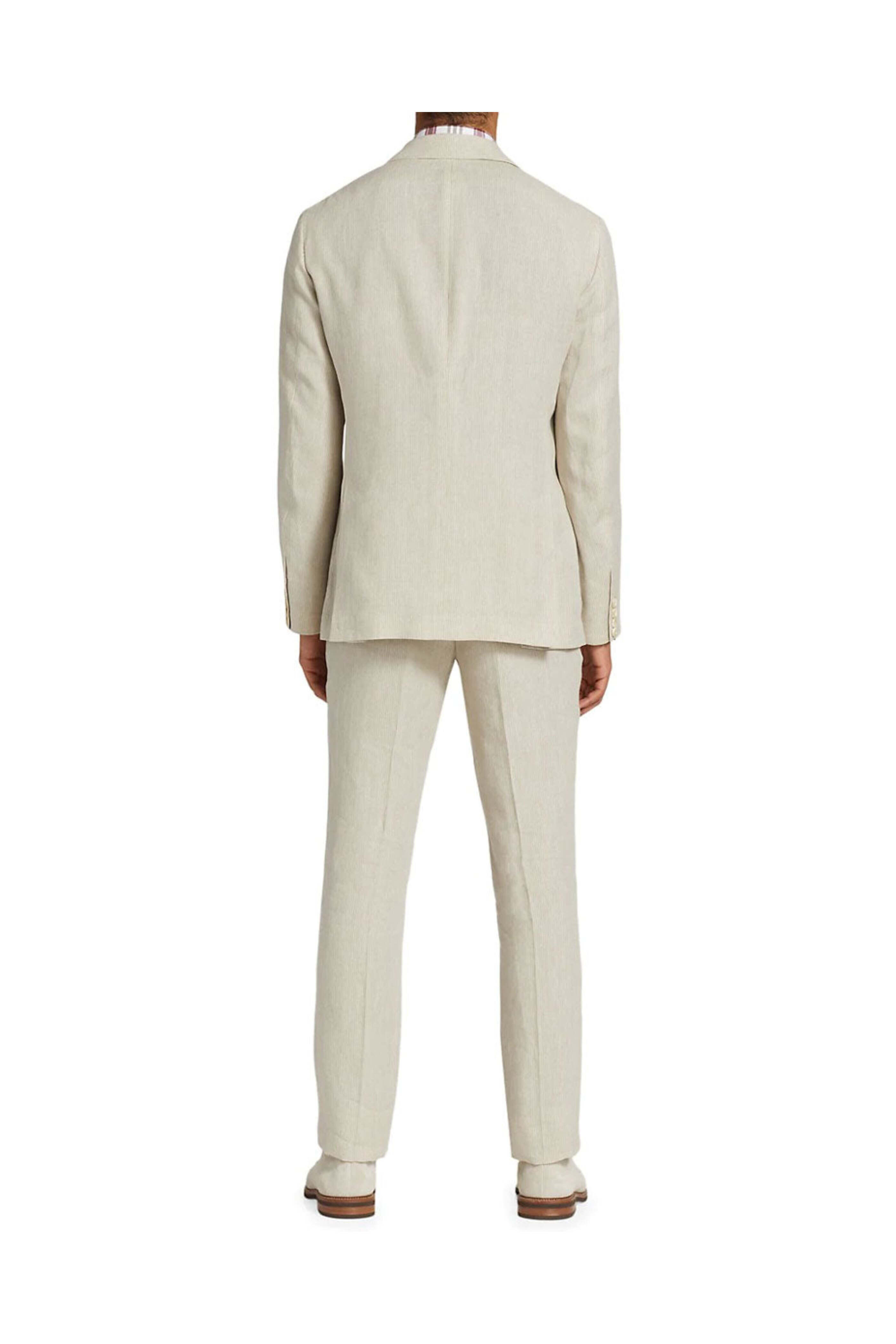 Brunello Cucinelli - Beige Linen Stripe Suit | Mitchell Stores