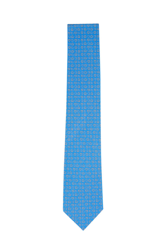 Ferragamo Light Blue Gancini Print Silk Necktie - view 1