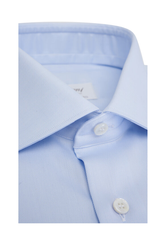 Brioni - Blue Herringbone Cotton Dress Shirt