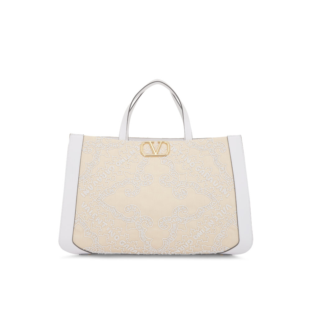 VLOGO small embellished raffia and leather tote
