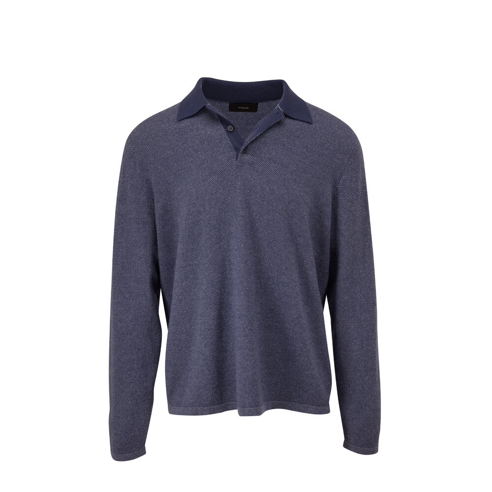 Vince - Blue & Gray Birdseye Long Sleeve Polo | Mitchell Stores