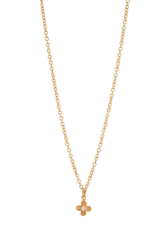 Caroline Ellen - 20K Yellow Gold & Diamond 4 Petal Flower Pendant