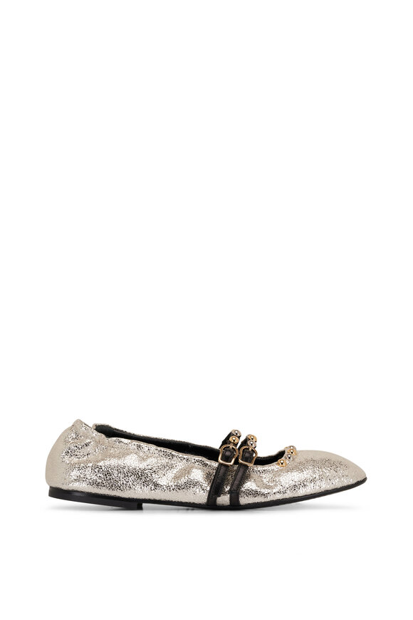 Dorothee Schumacher - Silver Metallic Crackle Leather Stud Ballet Flat