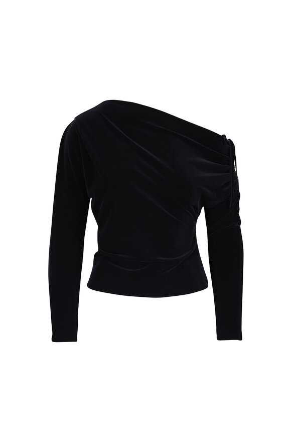 Talbot Runhof Black Off-The-Shoulder Velvet Top - view 1