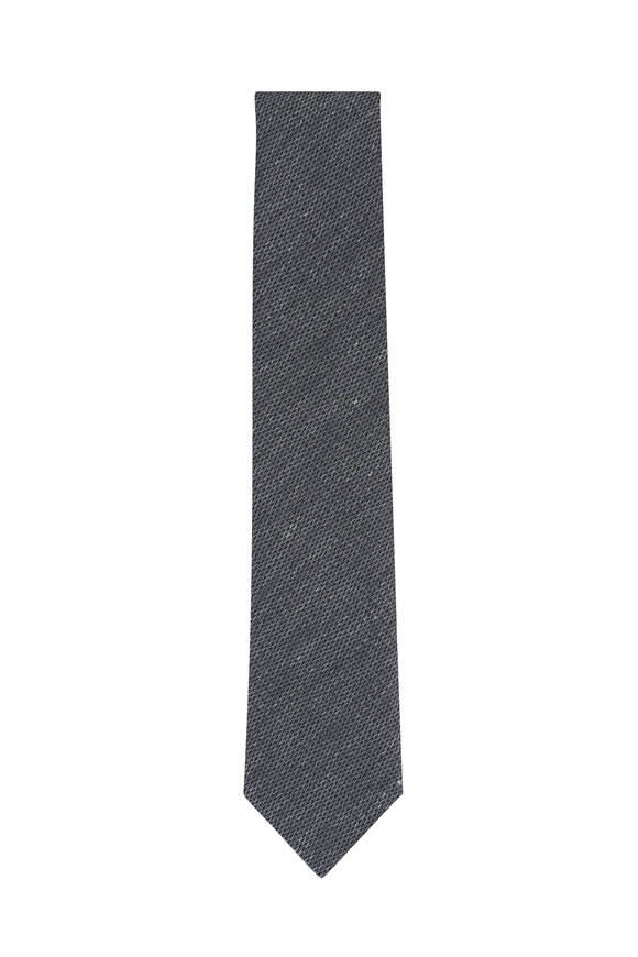 Zegna Dark Gray Linen & Silk Necktie - view 1