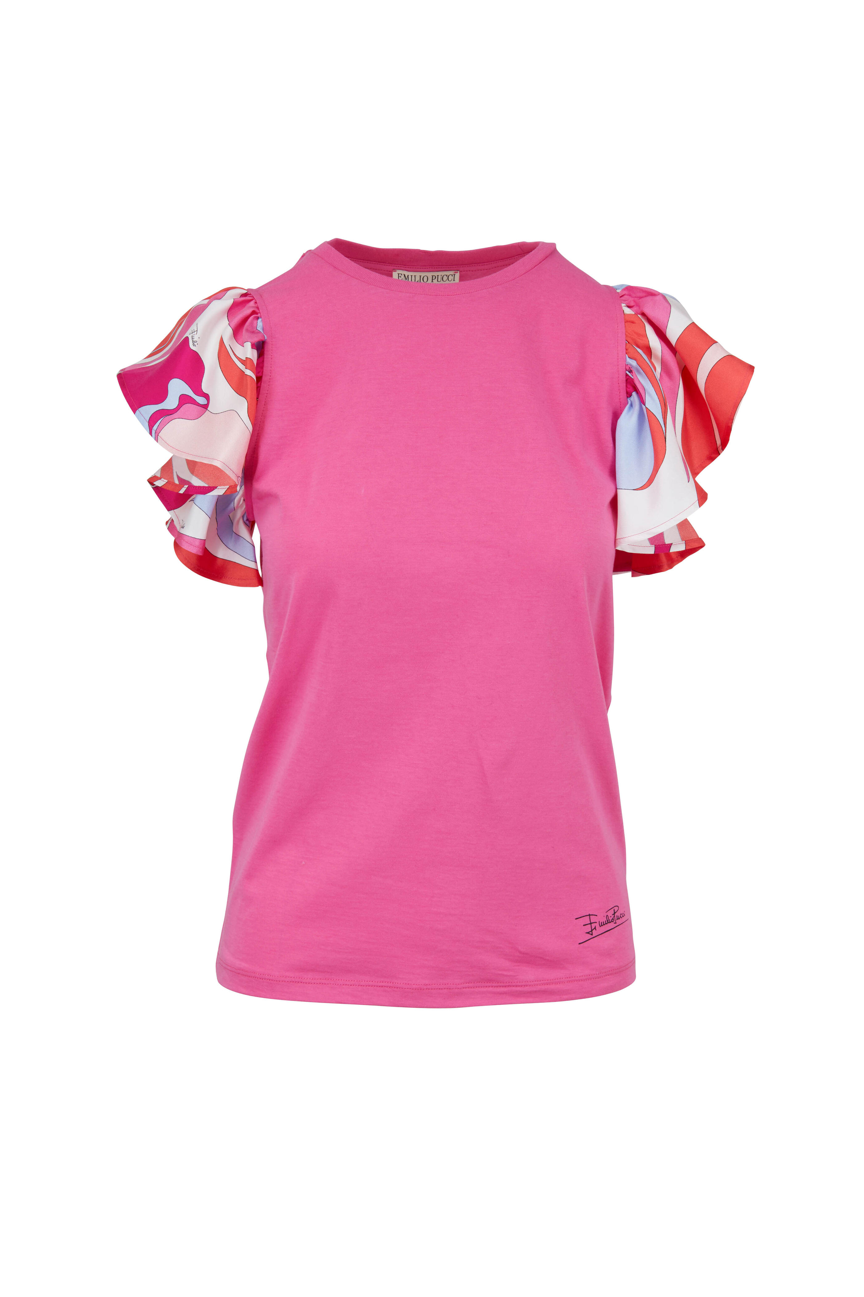 Pucci - Pink Printed Ruffle Sleeve T-Shirt | Mitchell Stores
