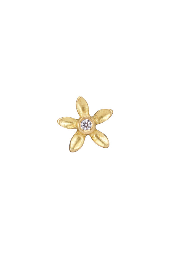 Caroline Ellen 20k Yellow Gold Diamond 5 Petal Flower Studs - view 2