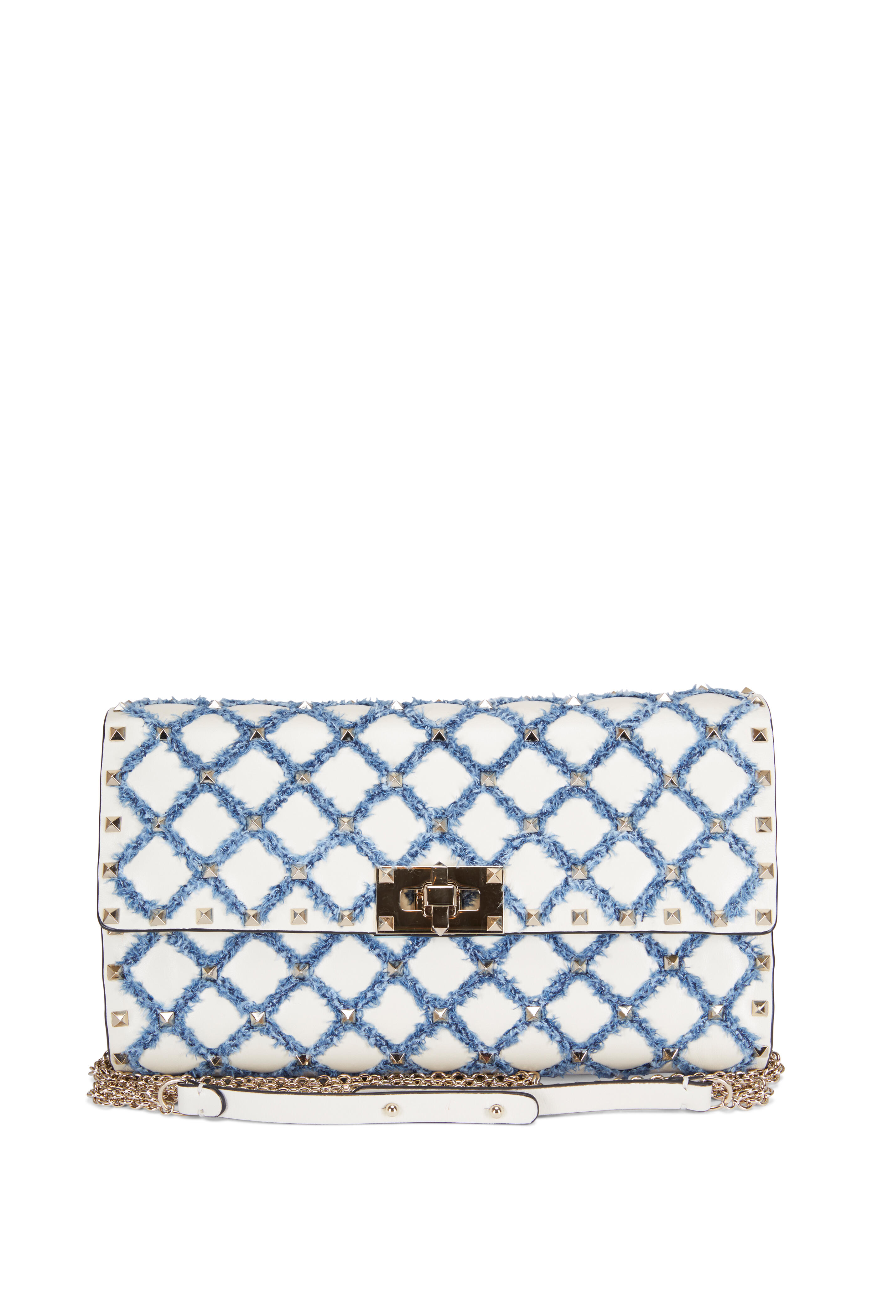 VALENTINO GARAVANI: Rockstud Spike bag in quilted denim - Blue