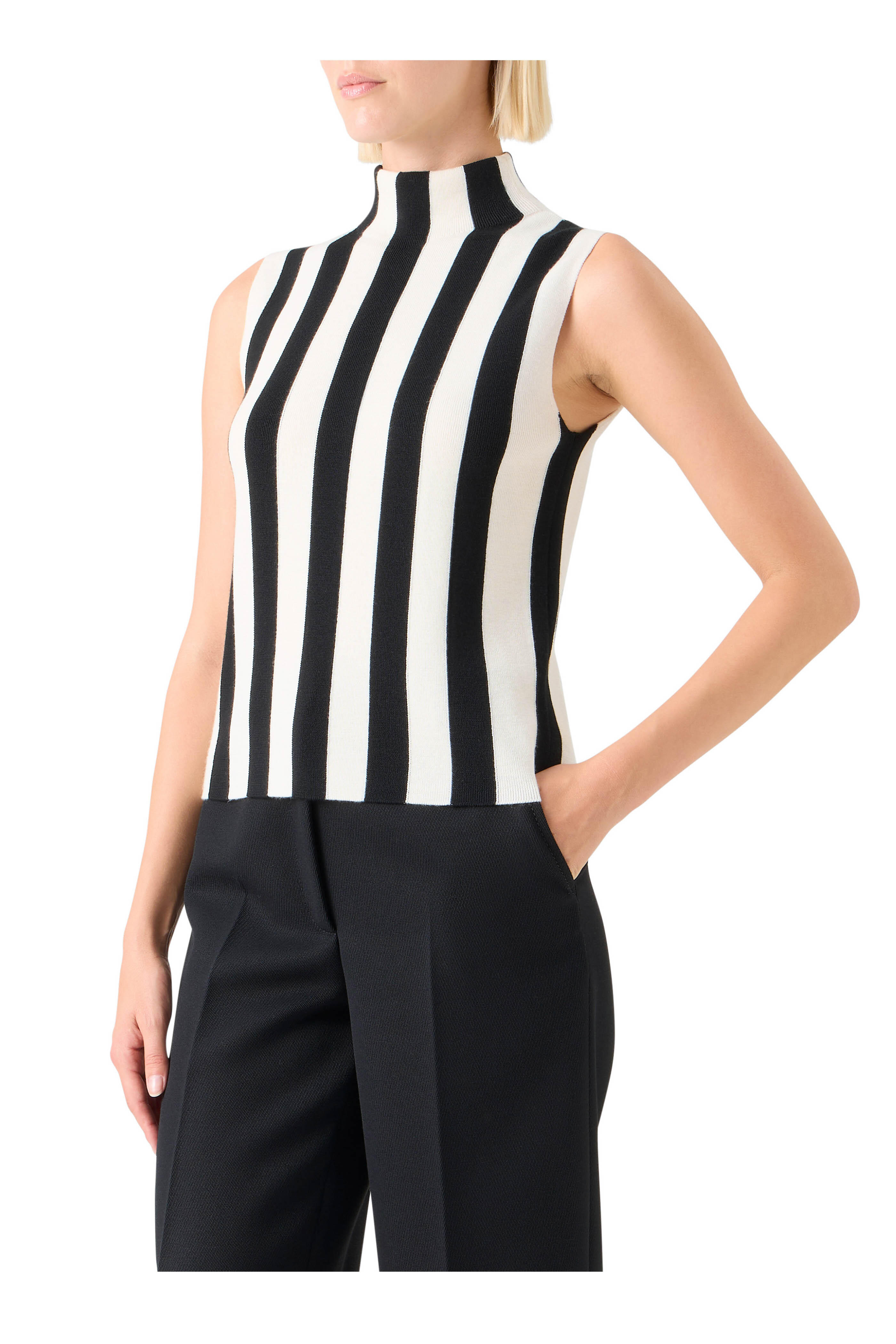 Akris Punto - Black & Cream Mockneck Sleeveless Top