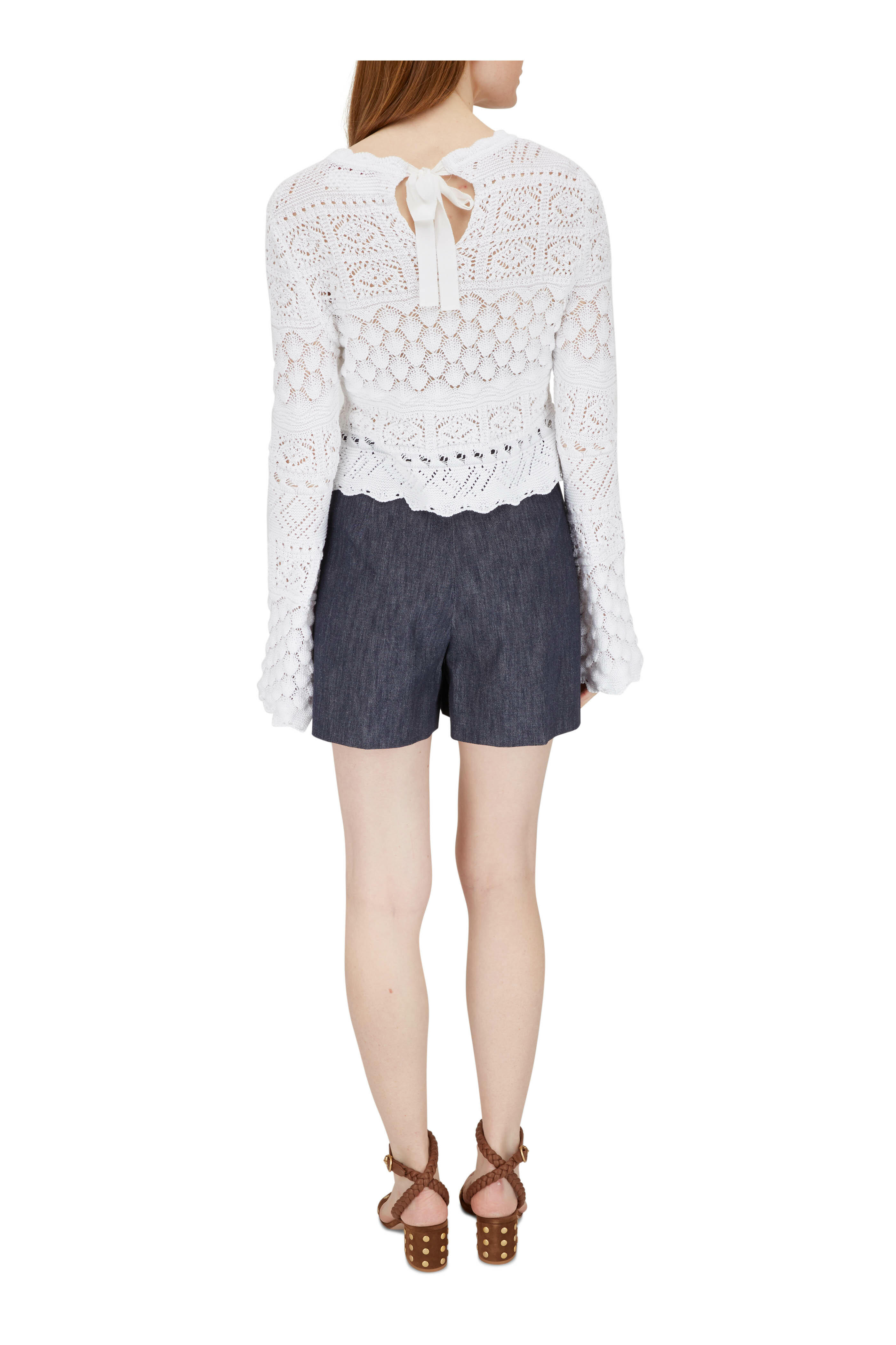 Carolina Herrera - Dark Navy Wide Leg High-Rise Chambray Short