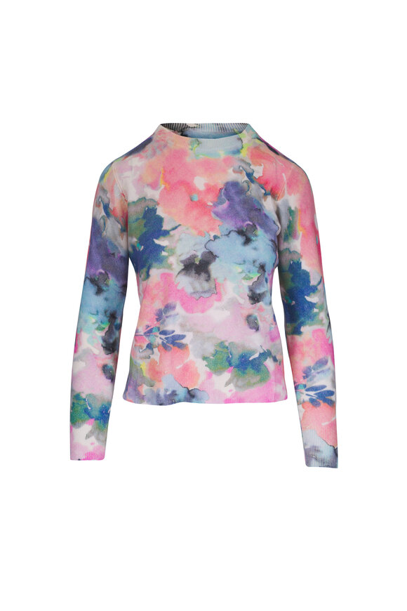 Kinross Maldives Multi Floral Print Cashmere Sweater
