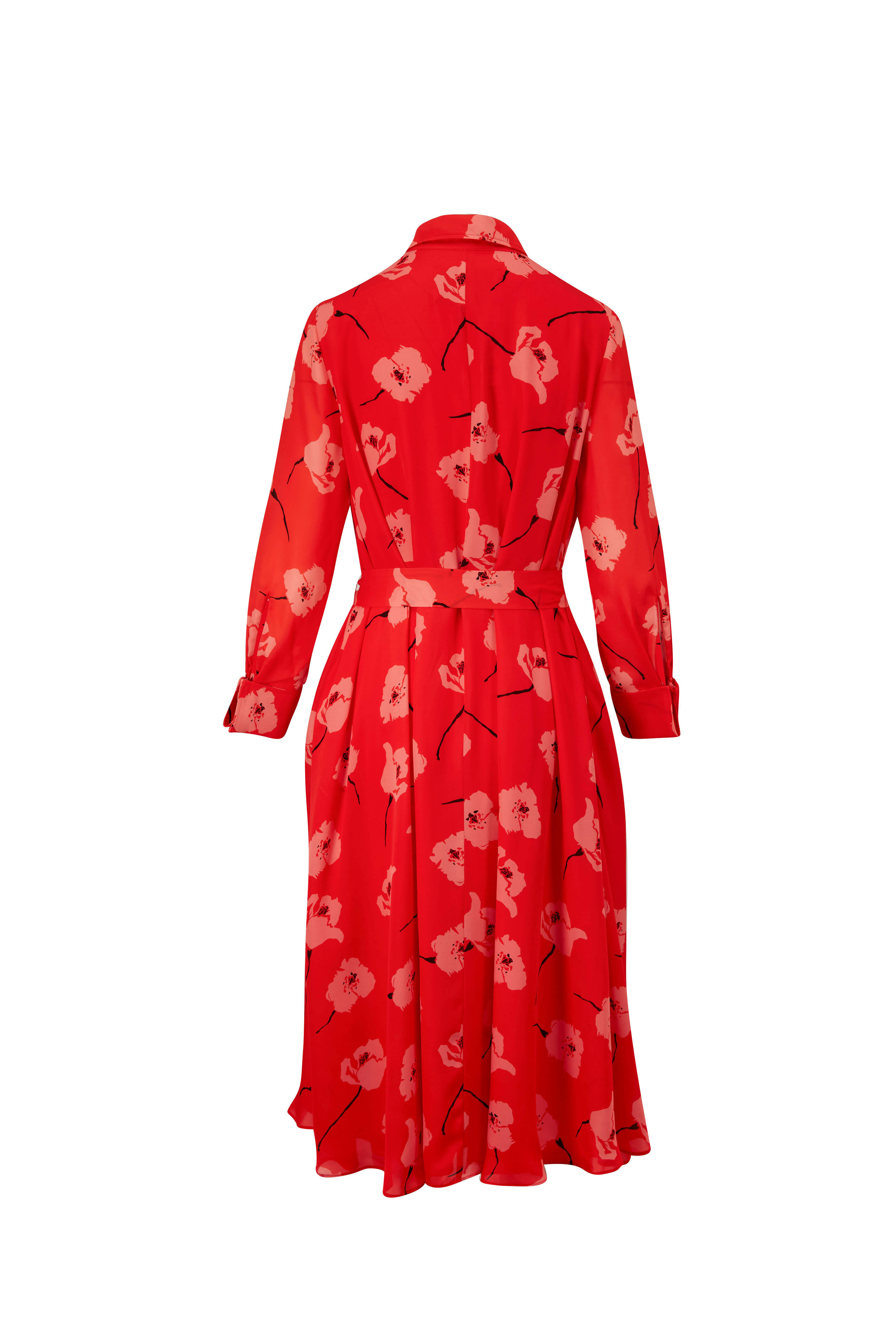 Carolina Herrera - Paprika Multi Silk Floral Tie Waist Shirt Dress