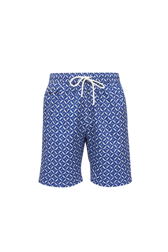 Tiki Blue Print Swim Trunks