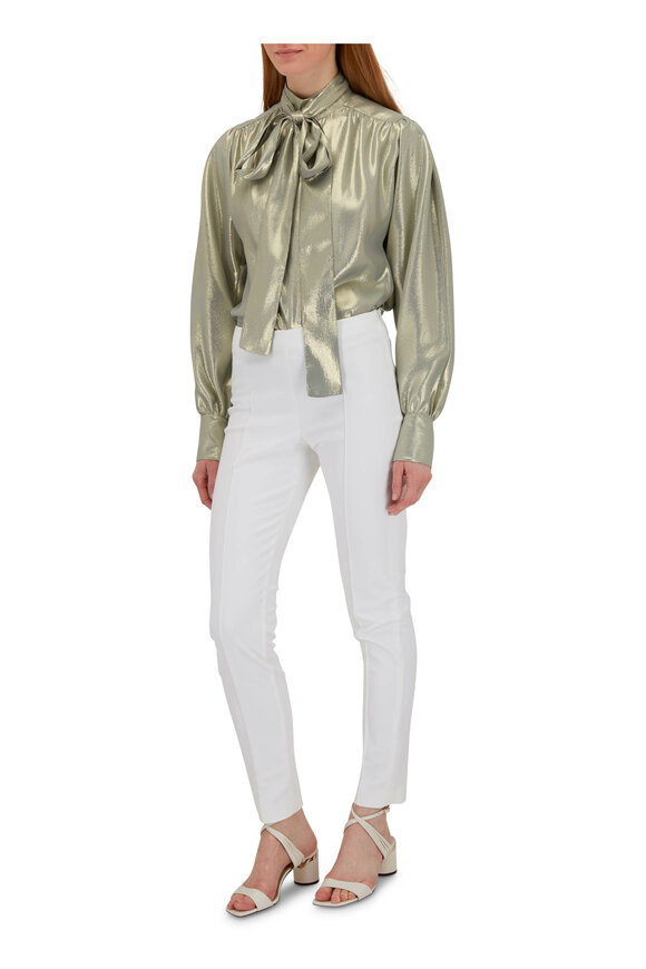 Akris Salvia & Gold Shimmer Silk Organza Pleated Blouse - view 2