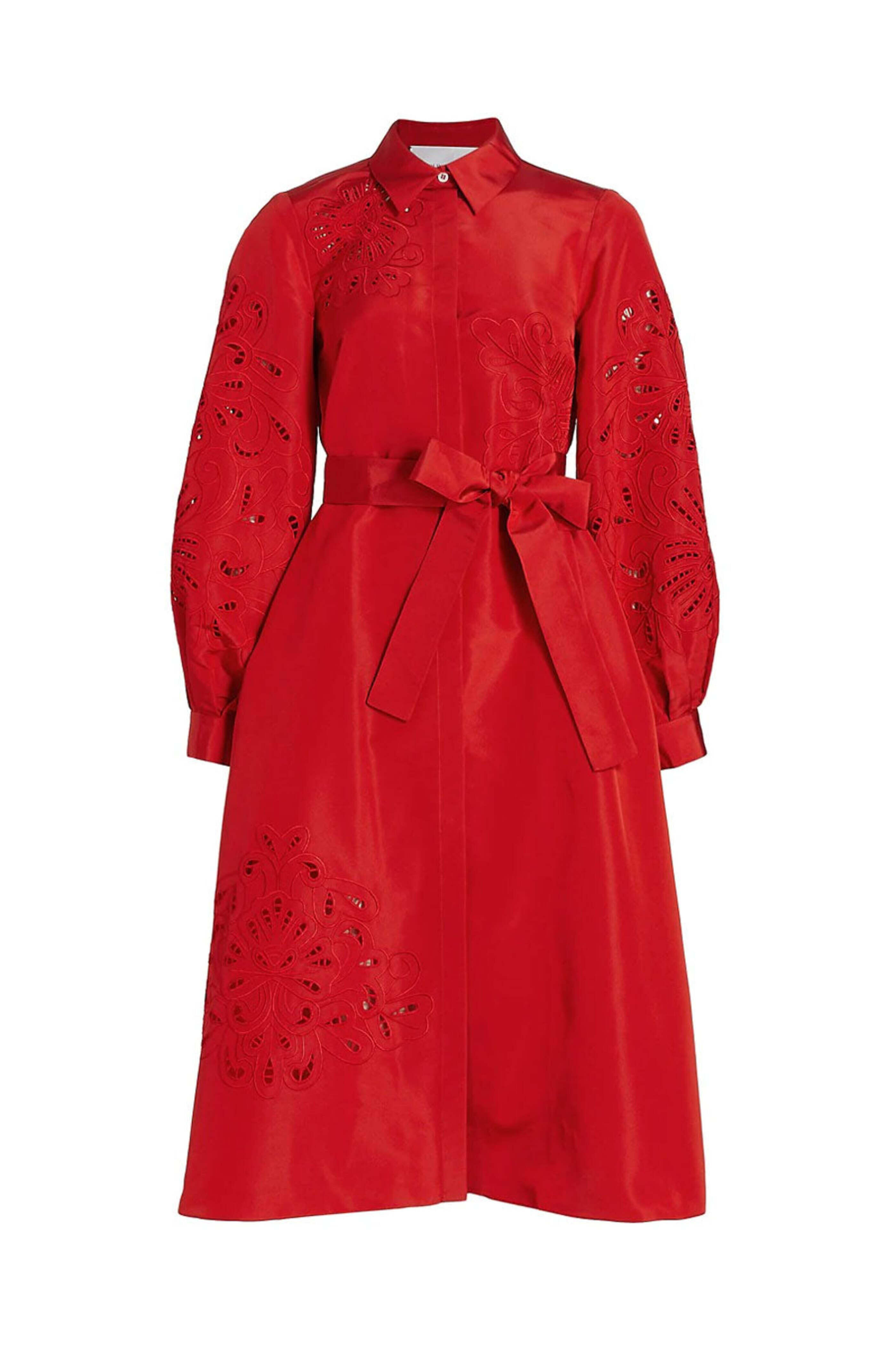 Carolina Herrera - Chili Red Embroidered Trench Dress