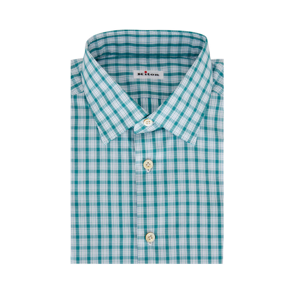 Kiton - Green & Teal Big Check Dress Shirt | Mitchell Stores