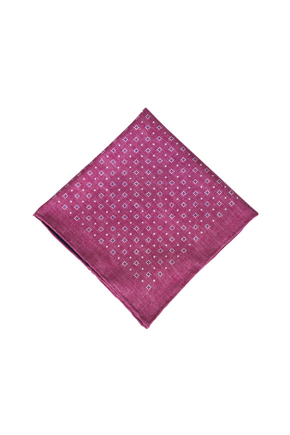 Brunello Cucinelli Navy & Dark Red Geometric Silk Pocket Square - view 1