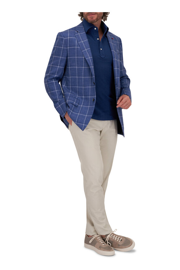 Isaia - Blue Windowpane Plaid Wool Blend Sportcoat 