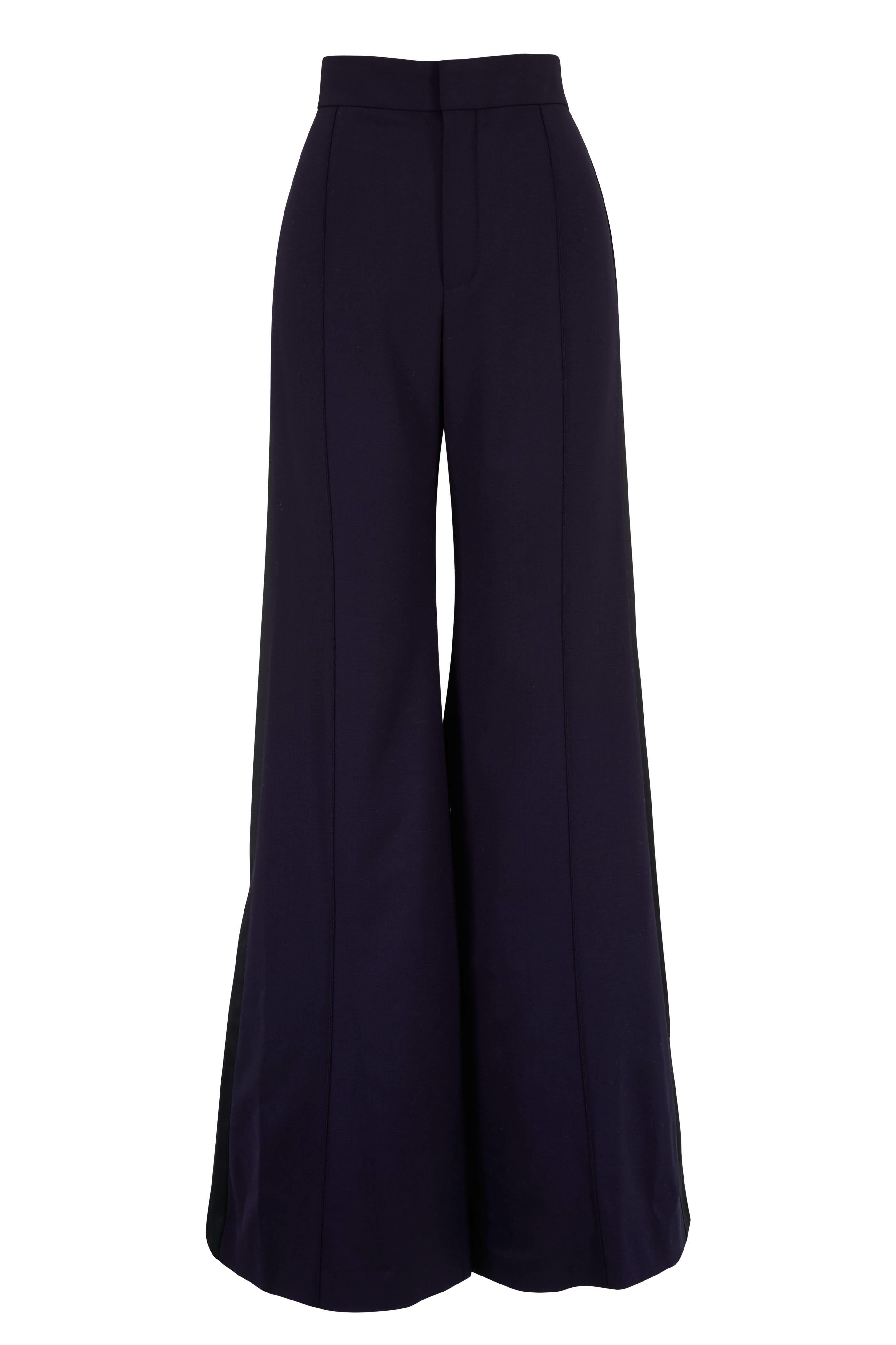 ［大人気！］CHLOE DEEP BLUE PANTS CH25SPA21365401 Chloé - Navy Stretch Wool Side-Striped Wide Leg Pant