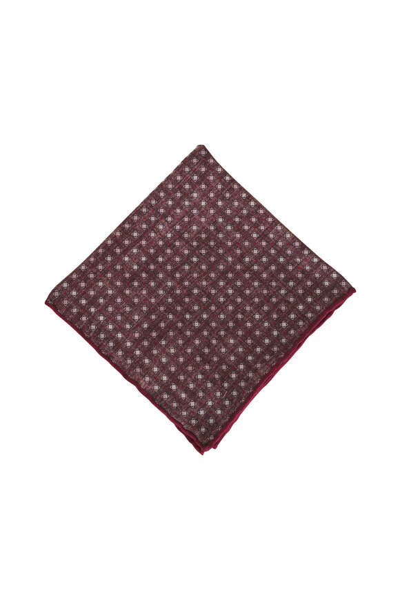 Brunello Cucinelli - Red & Brown Geometric Silk Pocket Square