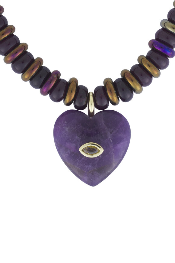 Cristina V. Purple Agate & Amethyst Heart Necklace - view 2
