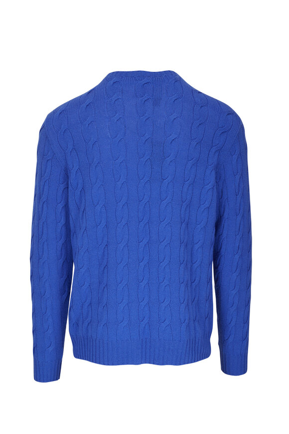 Ralph Lauren Purple Label - Blue Cable Knit Crewneck Sweater