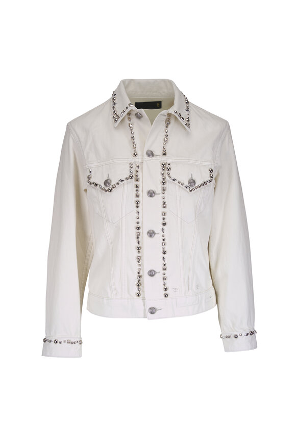 R13 White Shrunken Cotton Studded Trucker Jacket - view 1