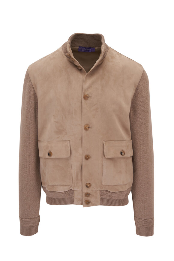 Ralph Lauren Purple Label - Birdseye Truffle Suede Knit Cardigan 