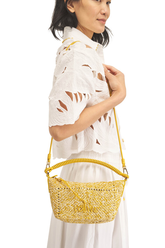 Loewe Cala Mustard Leather & Raffia Top Handle Bag - view 2