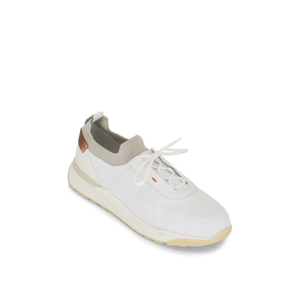 Santoni - Bueno White & Gray Knit Sneaker | Mitchell Stores