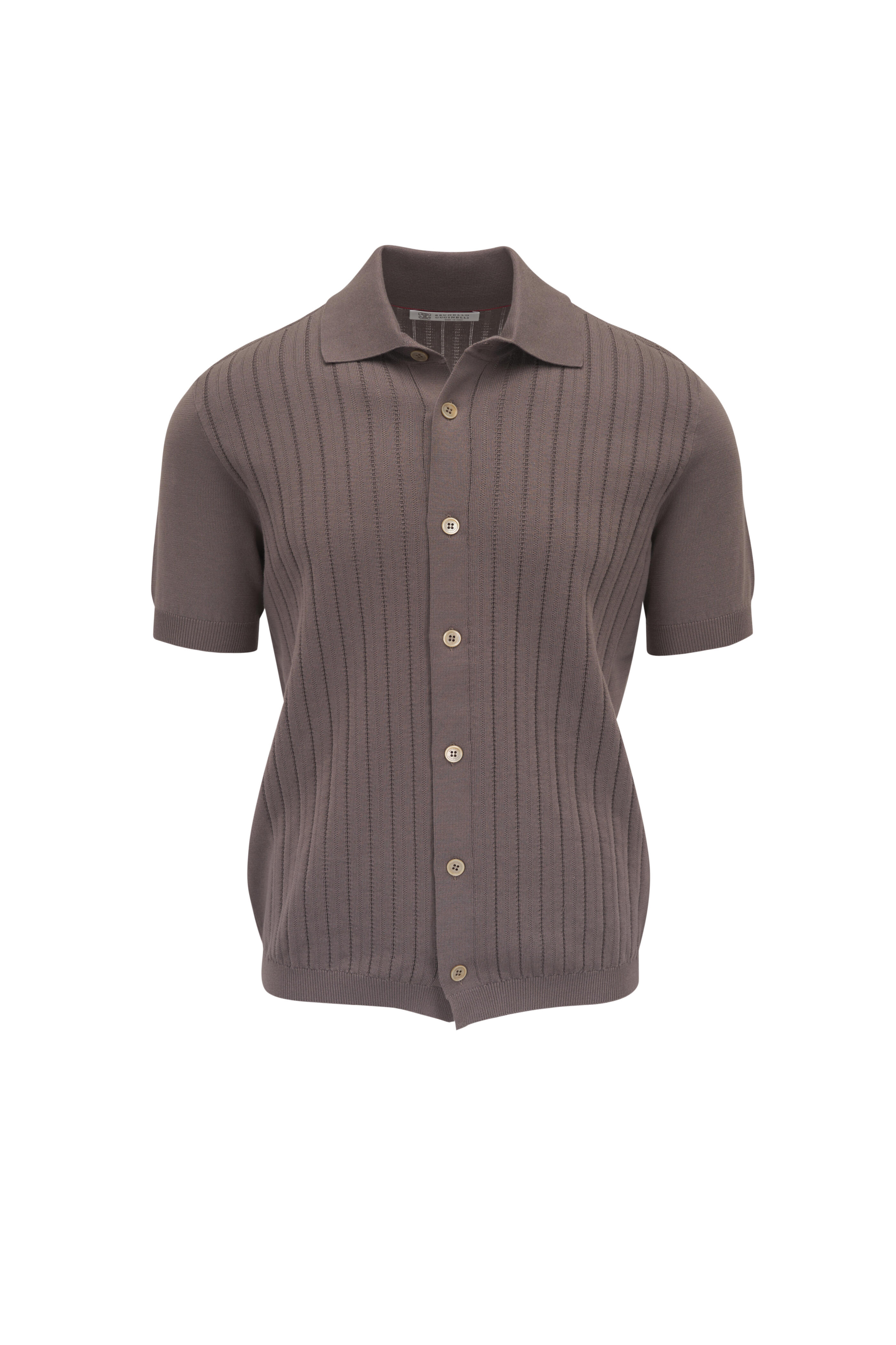 Brunello Cucinelli - Nocciola Brown Cotton Ribbed Front Button Sweater