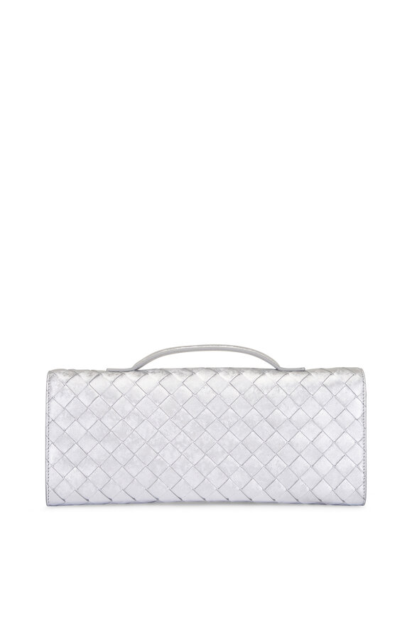 Bottega Veneta Andiamo Silver Metallic Woven Leather Clutch - view 3