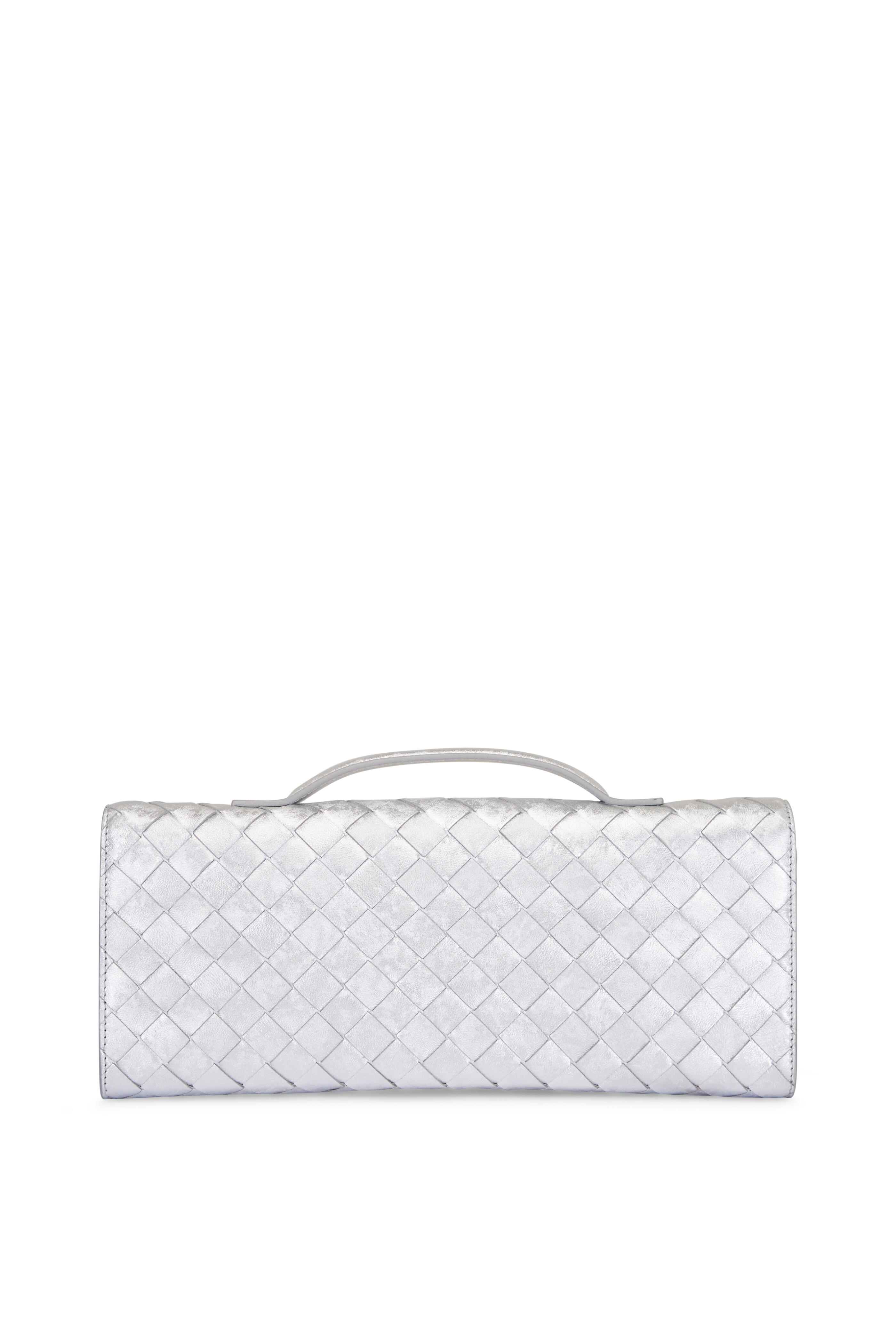 Bottega Veneta - Andiamo Silver Metallic Woven Leather Clutch