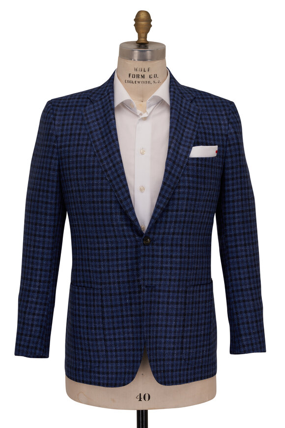 Kiton - Blue & Navy Check Wool Blend Sportcoat