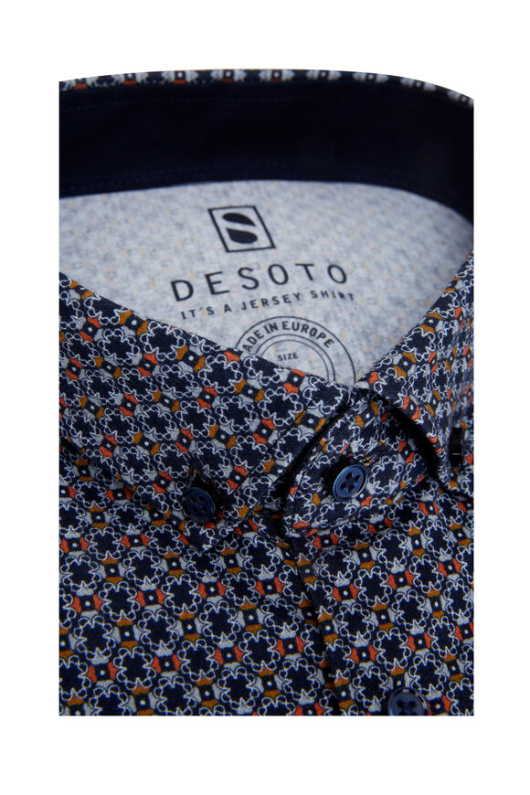 Desoto - Navy Geometric Print Performance Sport Shirt