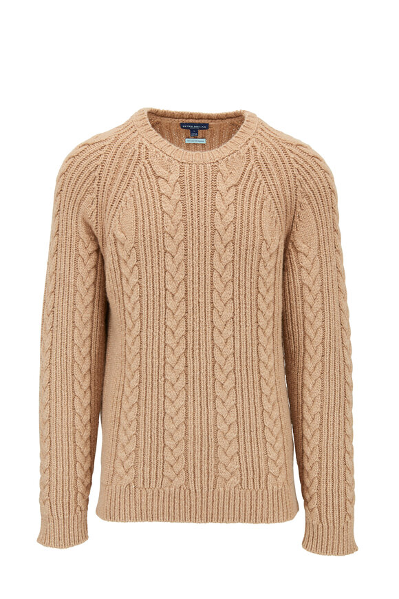 Peter Millar Chalet Camel Cable Knit Crewneck Sweater 