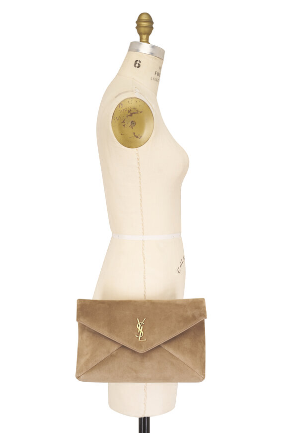 Saint Laurent Large Cassandre Cumin Suede Envelope Pouch - view 5