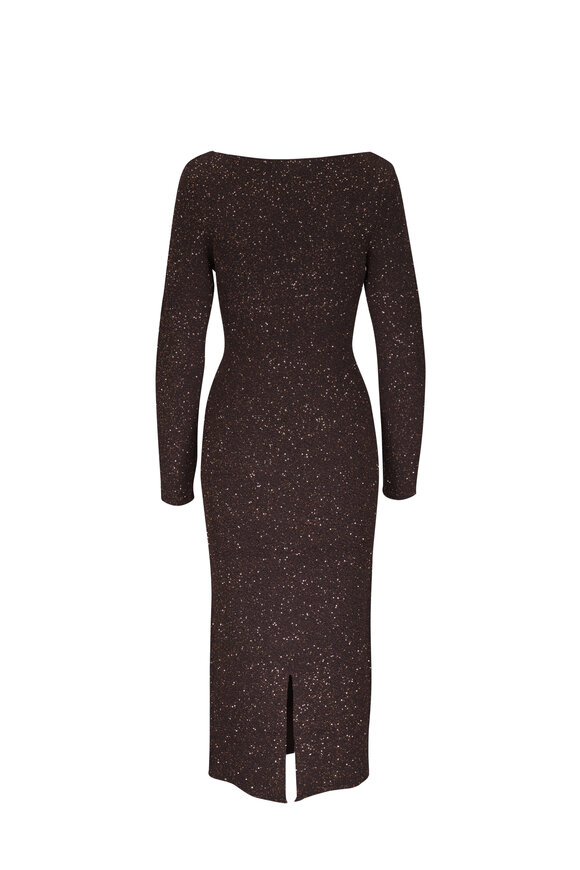 Lela Rose - Chestnut Sequin V-Neck Knit Midi Dress