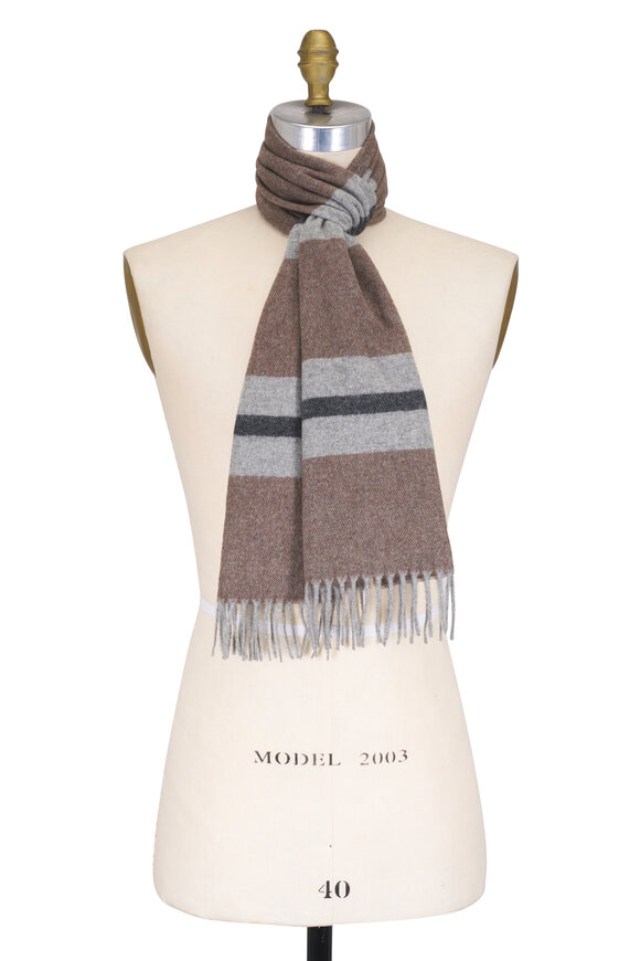 Chelsey Imports Tan & Gray Stripe Cashmere Scarf