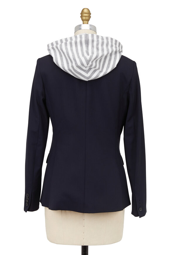 Veronica Beard - Navy Blue Wool Blazer With Striped Hooded Dickey