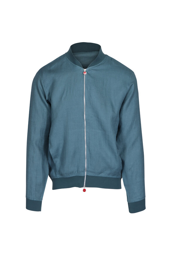 Kiton Petrol Linen Bomber Jacket