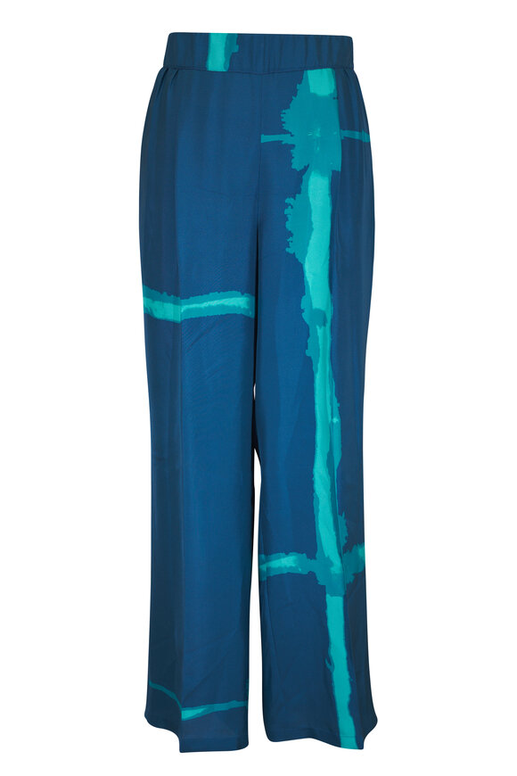 Kiton Blue Pleated Silk Pant - view 1