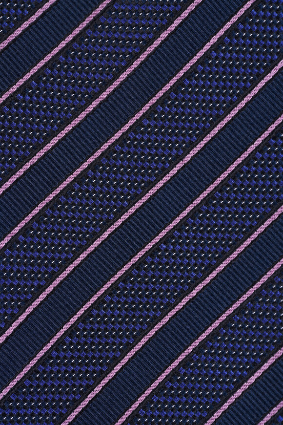 Brioni Navy & Pink Stripe Silk Necktie - view 2