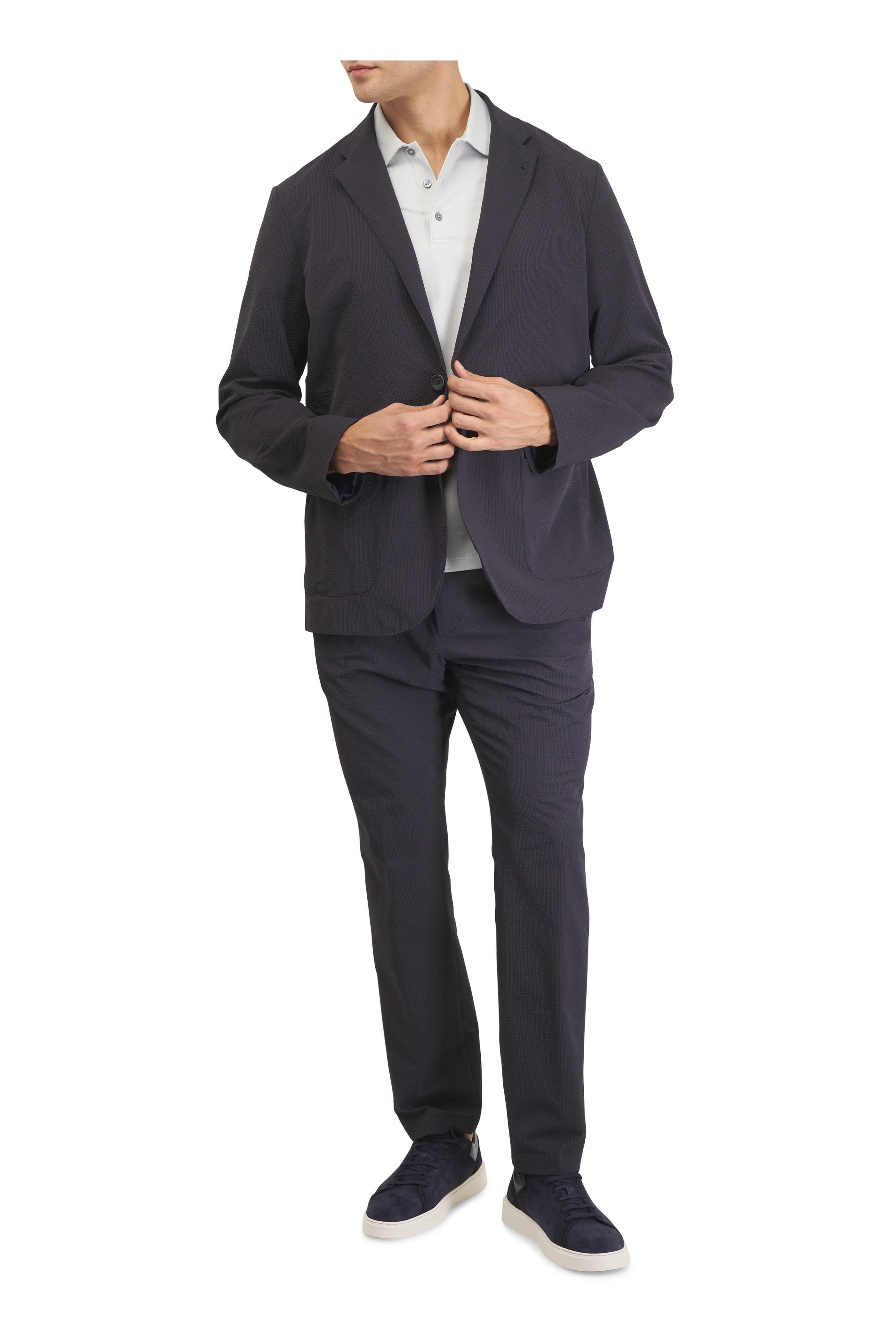 Herno - Navy Seersucker Stretch Pant